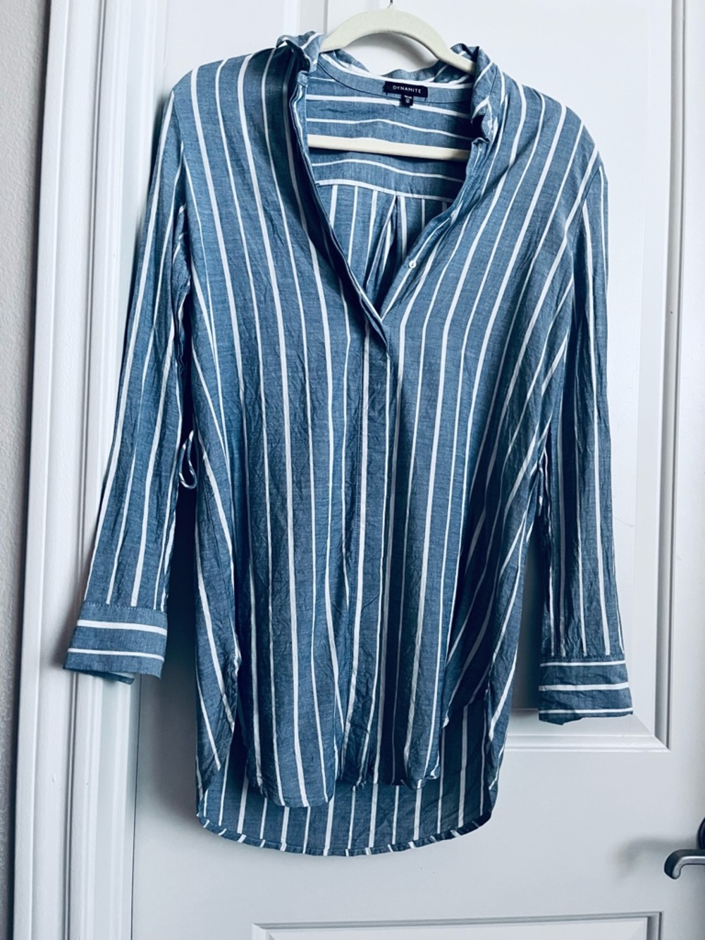 Dynamite Blue Stripe Button-Front Women's top tunic
